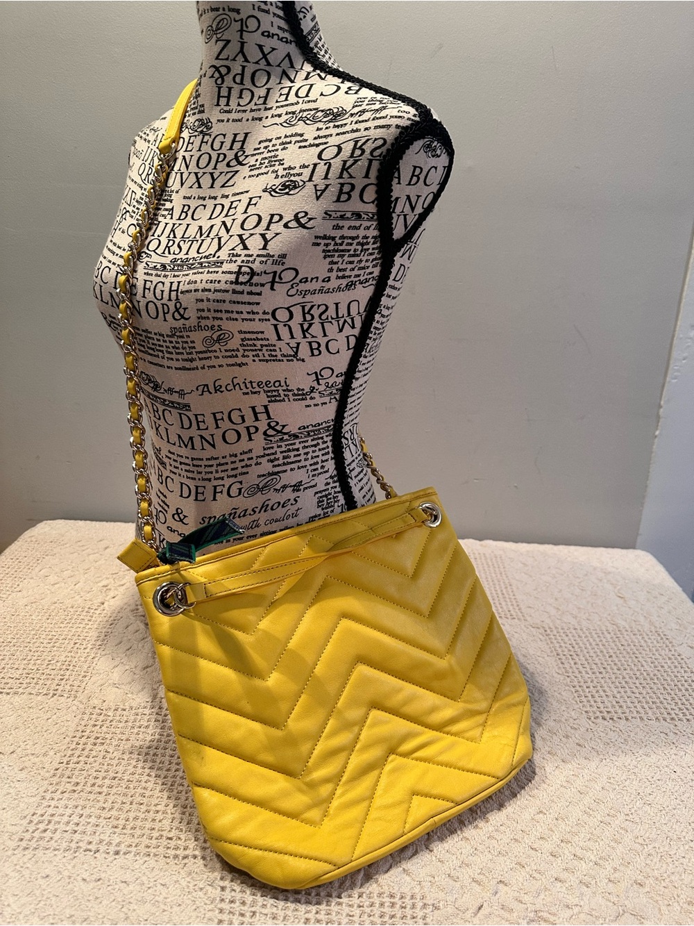 Talbots Yellow Quilted Chevron Shoulder Bag